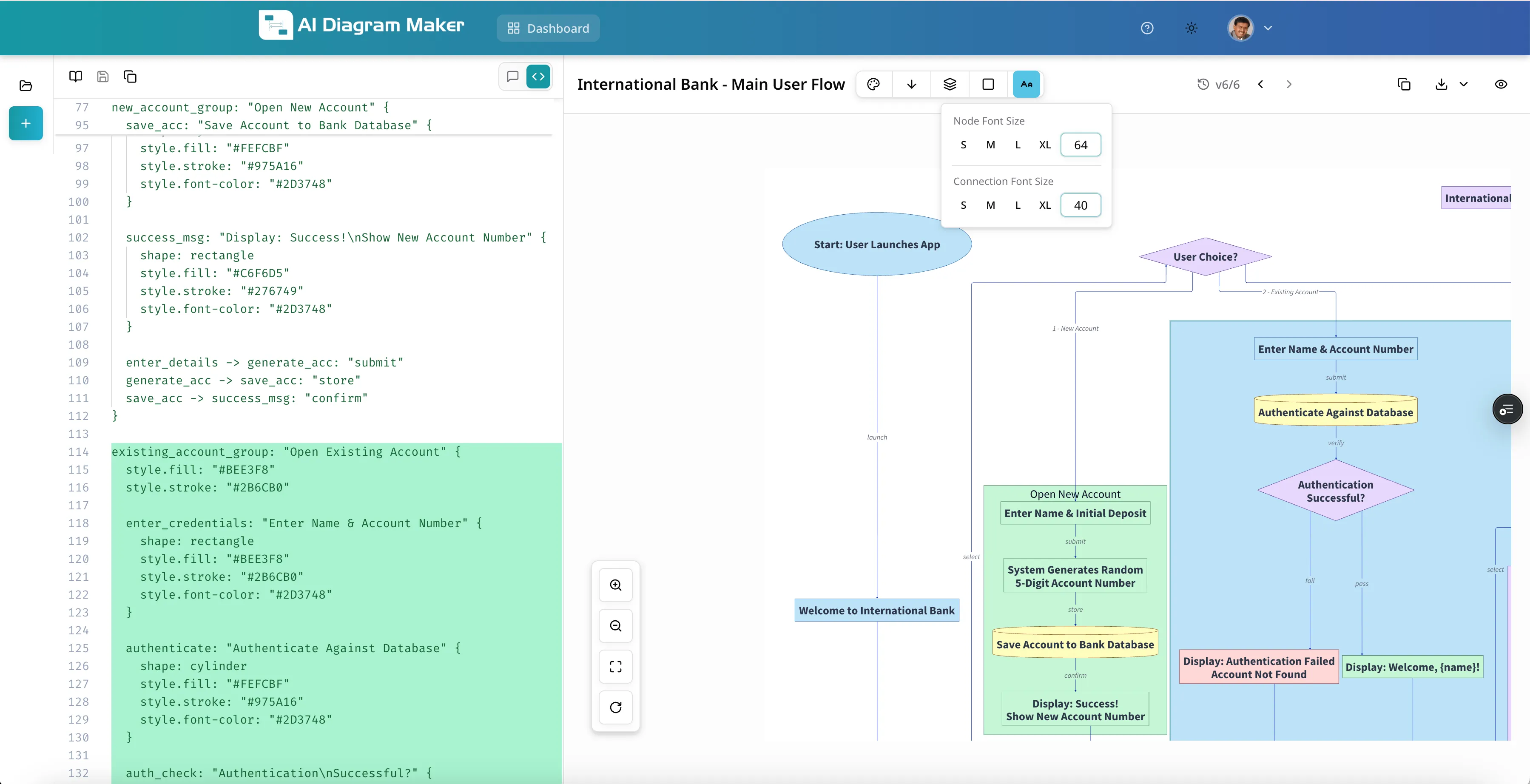AI Diagram Maker increasing node font size to improve readability