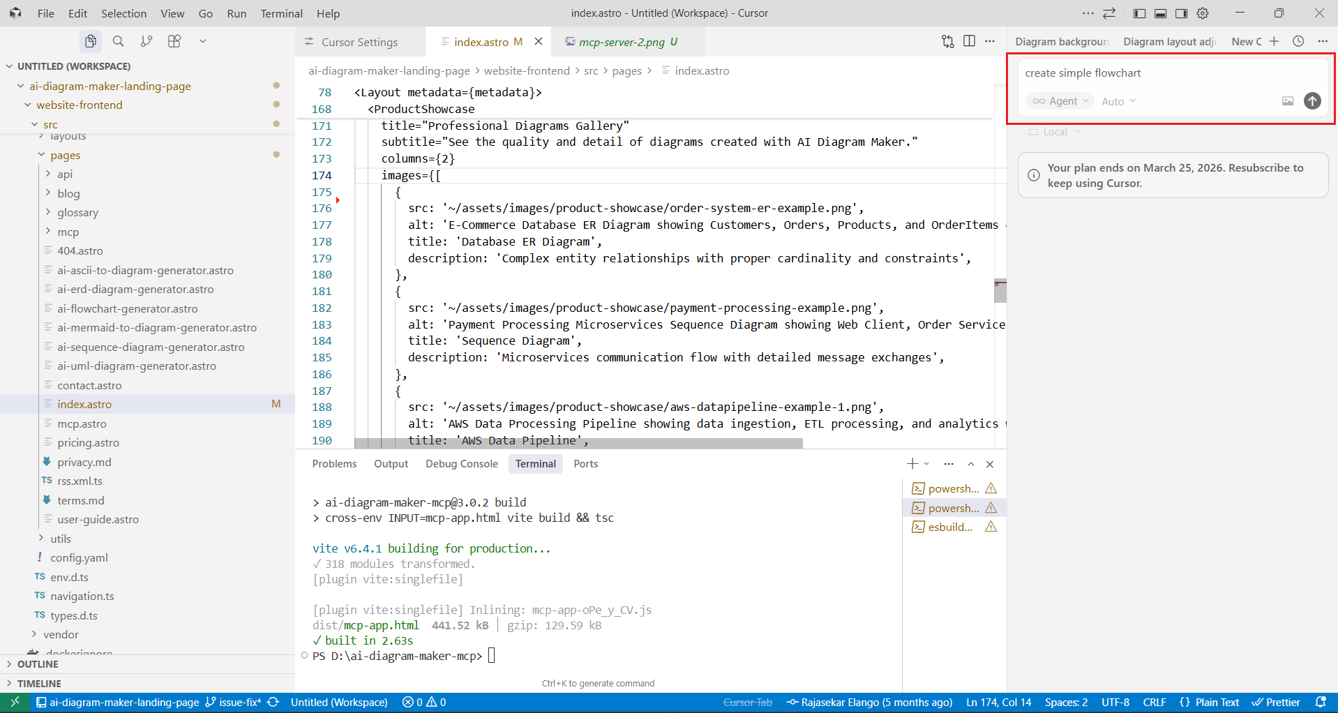 Cursor chat with prompt and Send button