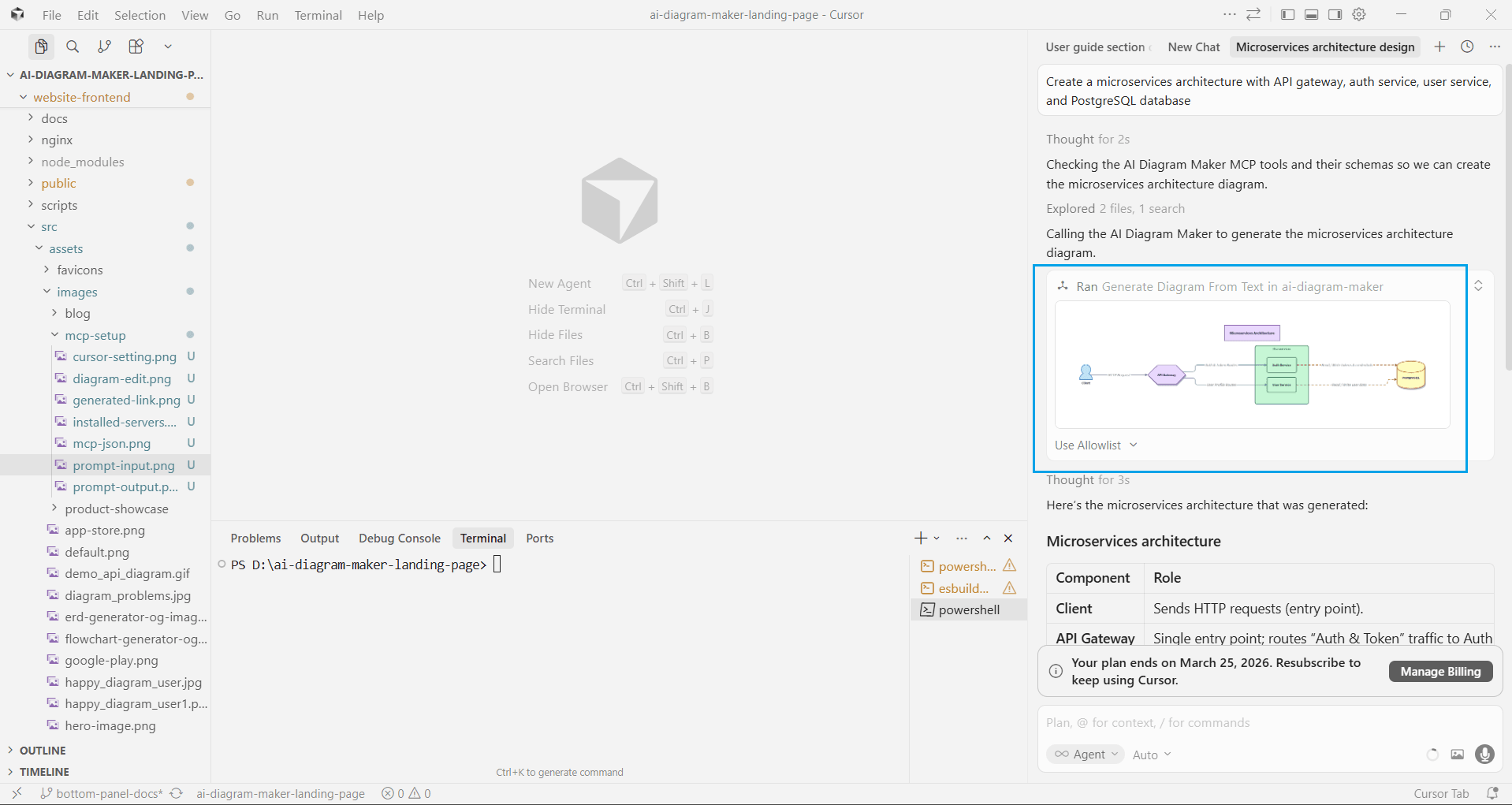 Generated diagram and link in Cursor chat