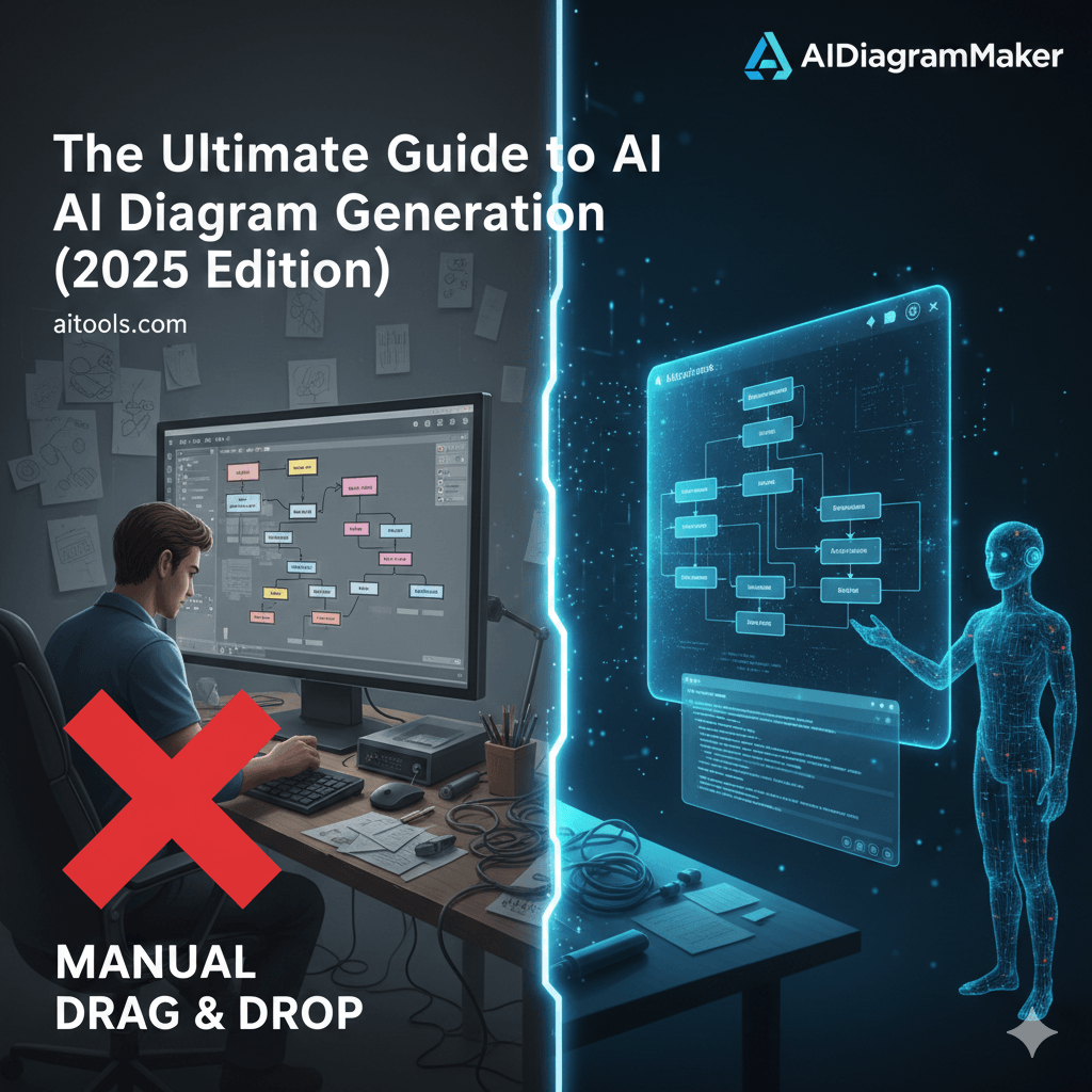 The comprehensive guide to AI diagram generators. Learn how text-to-diagram and code-to-diagram technologies are replacing manual drawing, boosting developer productivity, and creating living documentation.