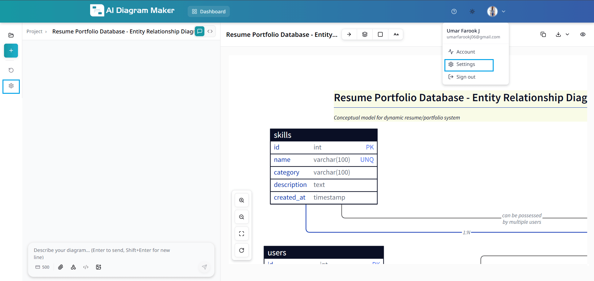 Settings icon on left navbar and Settings option in user dropdown menu