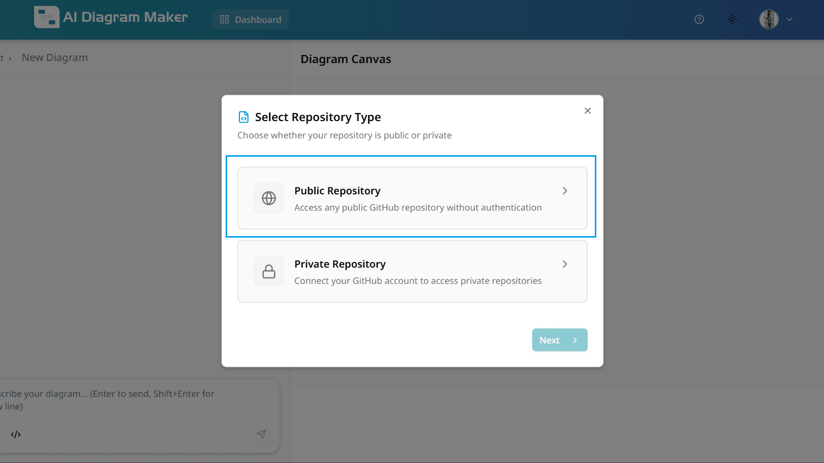 Public repository type selected