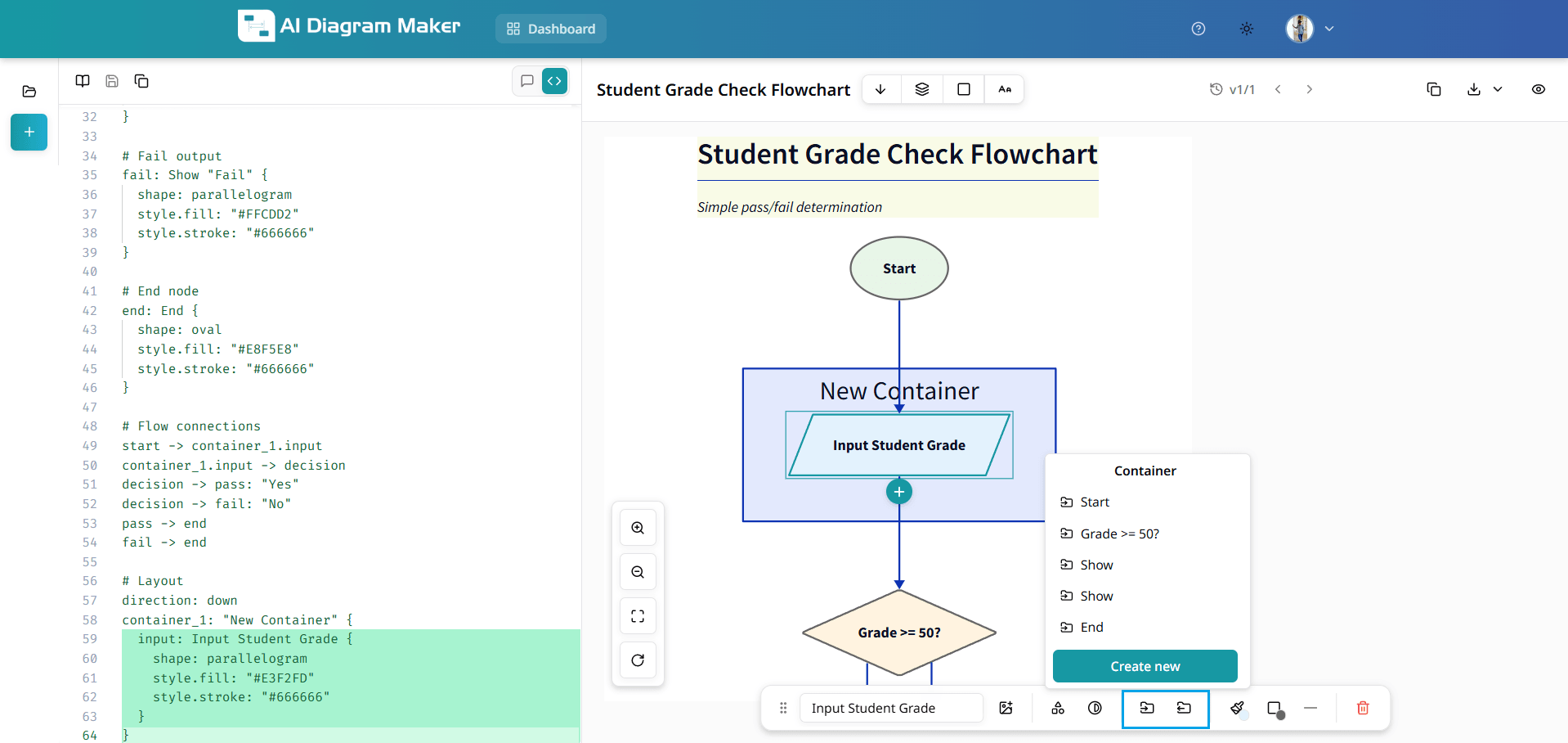 Bottom draggable bar with Move to Container, Remove from Container, and Delete container options