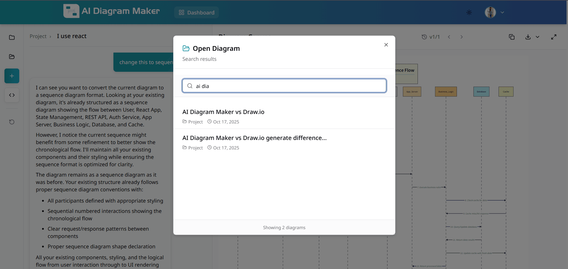 Diagram library with search