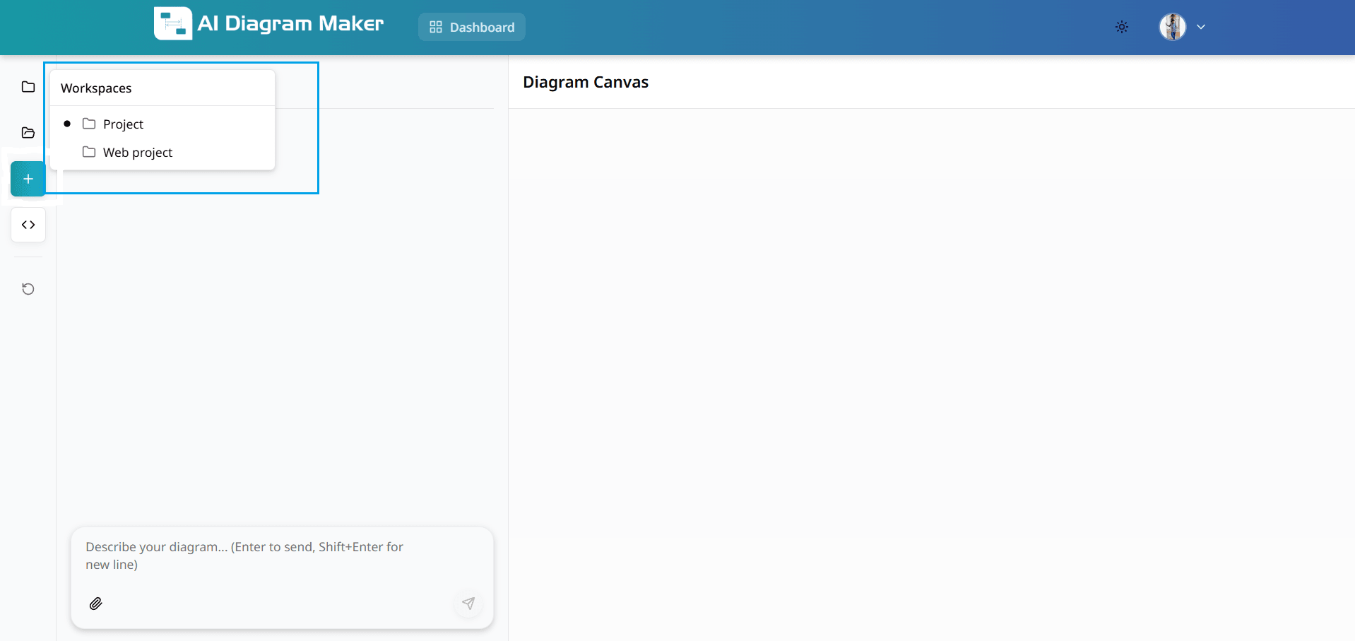 Workspace selection during diagram creation