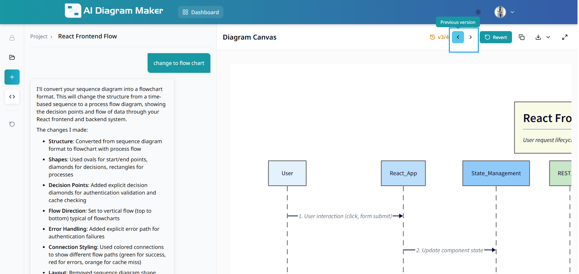 Version navigation controls